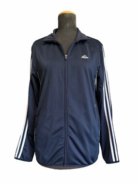Adidas Navy Track Jacket with White Sleeve Stripes